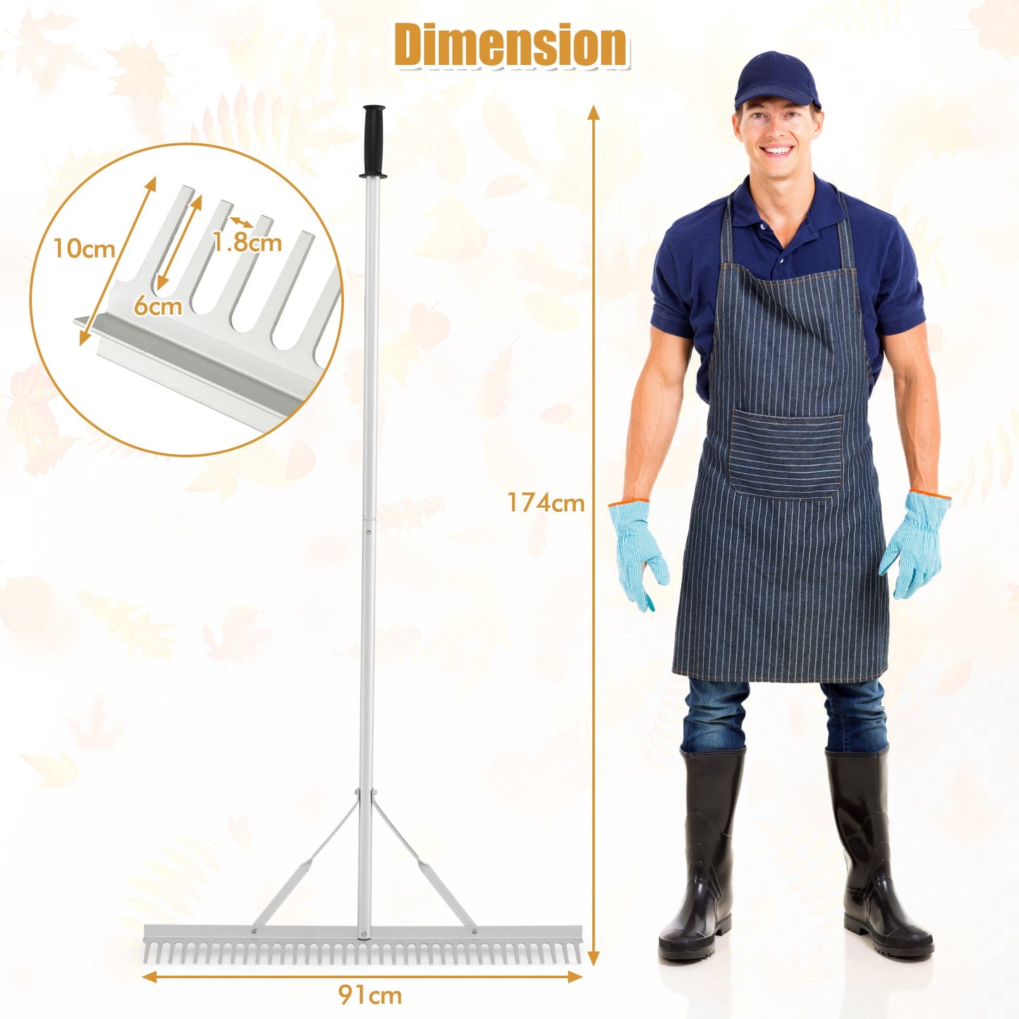 91cm Heavy-Duty Aluminum Landscape Rake with 36-Tine Head & Dual-Sided Design for Yard Maintenance