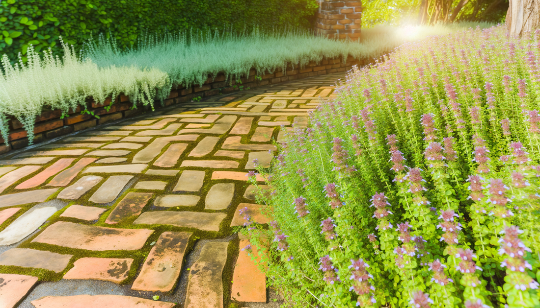 How old brick paths and native thyme can turn a terrace into a pollinator passageway humming with midsummer life