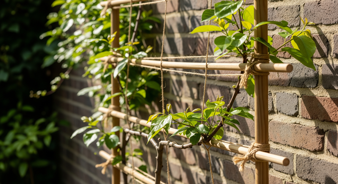 How to train espalier fruit trees against a wall without using plastic clips or wire