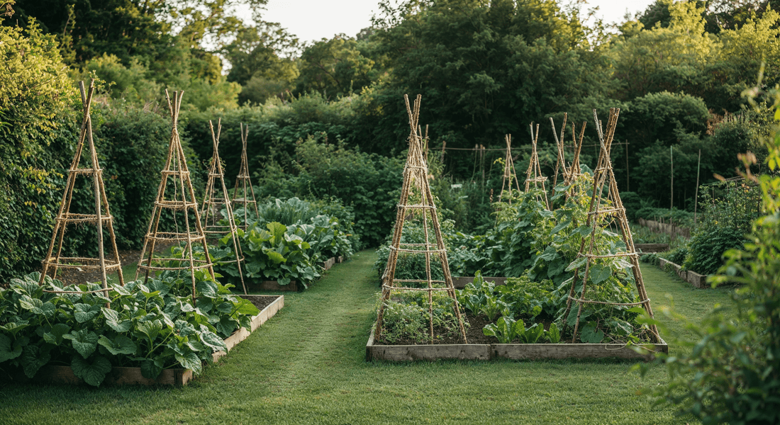 How to support climbing vegetables with coppiced hazel and jute for a low-waste summer garden