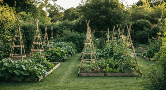 How to support climbing vegetables with coppiced hazel and jute for a low-waste summer garden