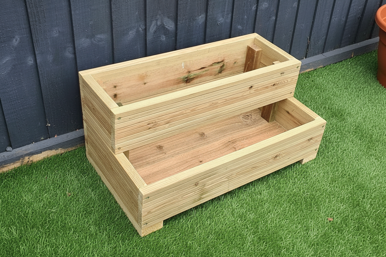 L-Shaped 2 Tier Decking Planter - Corner Garden Planter Box for Outdoor Decking