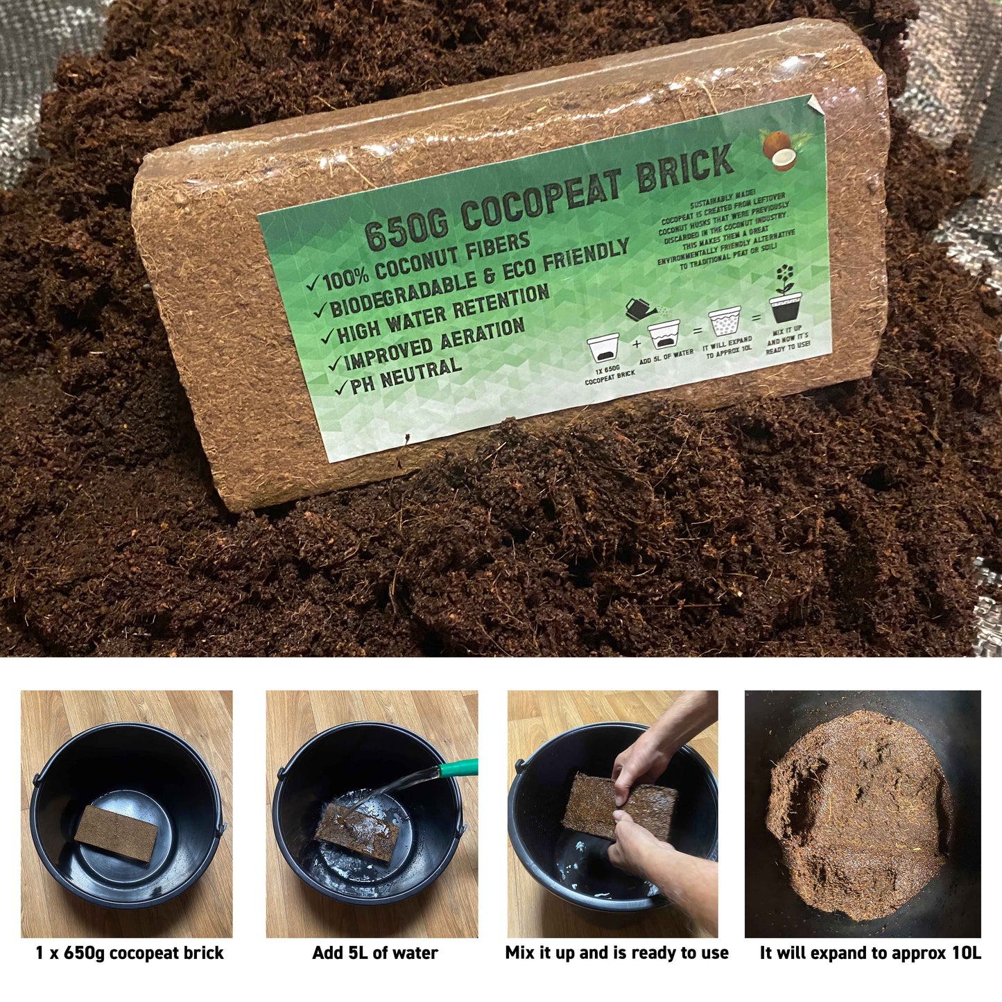 Coco Coir Brick 650g - Organic Coconut Fiber Soil Amendment for Plants & Gardens