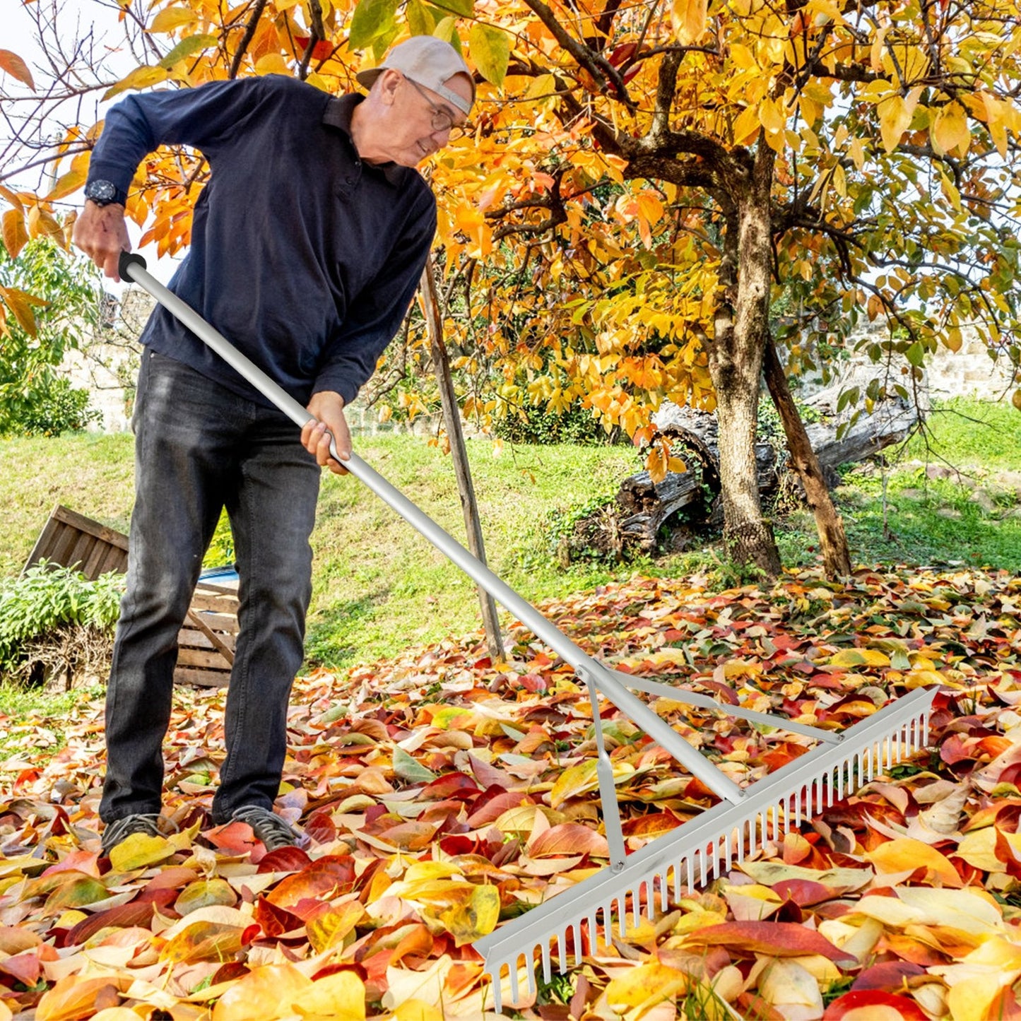 91cm Heavy-Duty Aluminum Landscape Rake with 36-Tine Head & Dual-Sided Design for Yard Maintenance