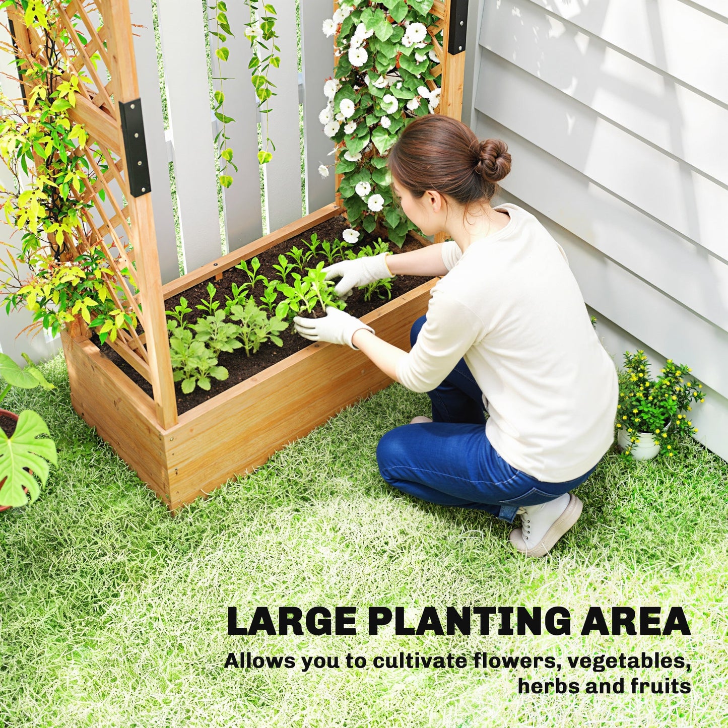 Outsunny Fir Wood 110 x 44 cm Planter and Trellis Garden Bed