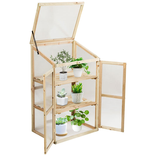 3-Tier Wooden Greenhouse with Polycarbonate Glazing | Outdoor Garden Cold Frame for Balcony & Backyard