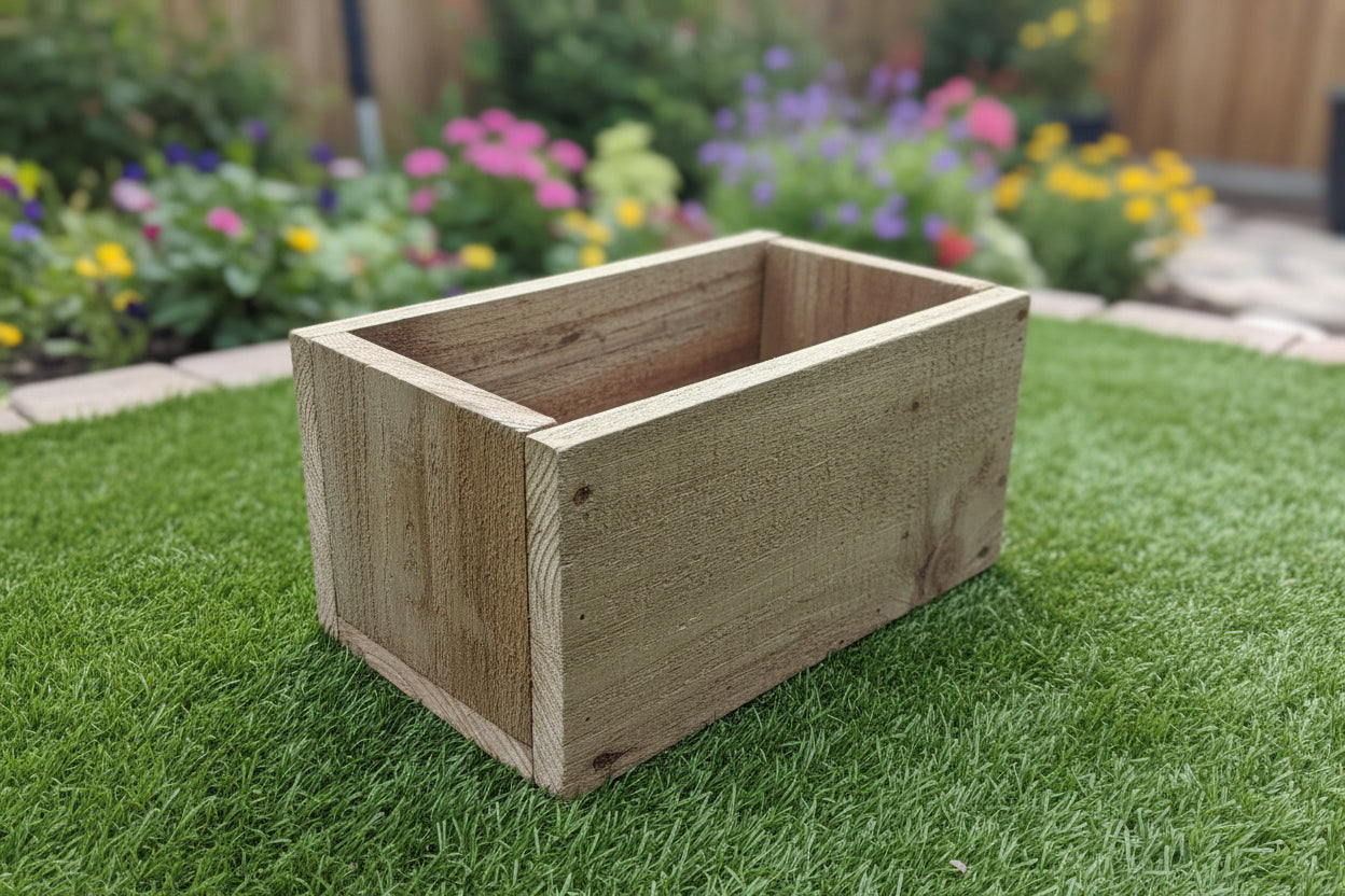 Rustic Wooden Window Box Planter - Handmade UK Timber, No Feet